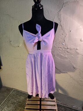 Old Navy Fit & Flare Tie-Front Smocked Linen-Blend Mini Cami Dress Pink Small